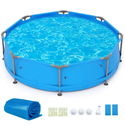 12ft x 30in Round Above Ground Swimming Pool with 12 ft Pool Cover - Blue - Swimming Pools