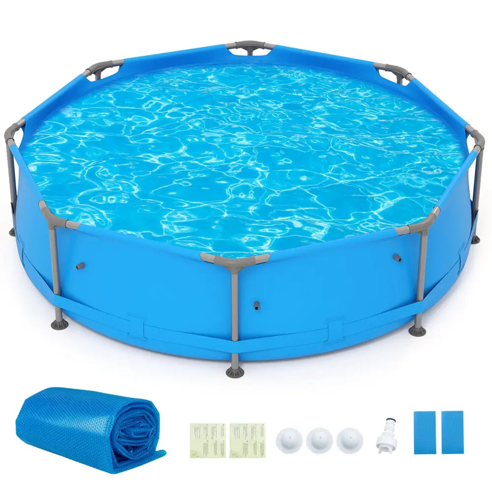 12ft x 30in Round Above Ground Swimming Pool with 12 ft Pool Cover - Blue - Swimming Pools