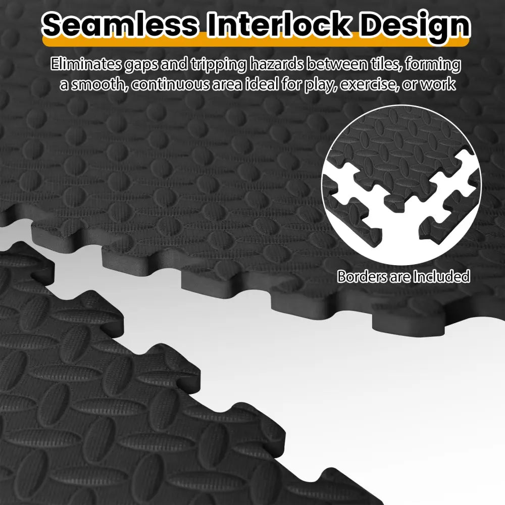 12Tiles 1/2’’ Puzzle Exercise Floor Mats-Black - Black - Yoga Accessories