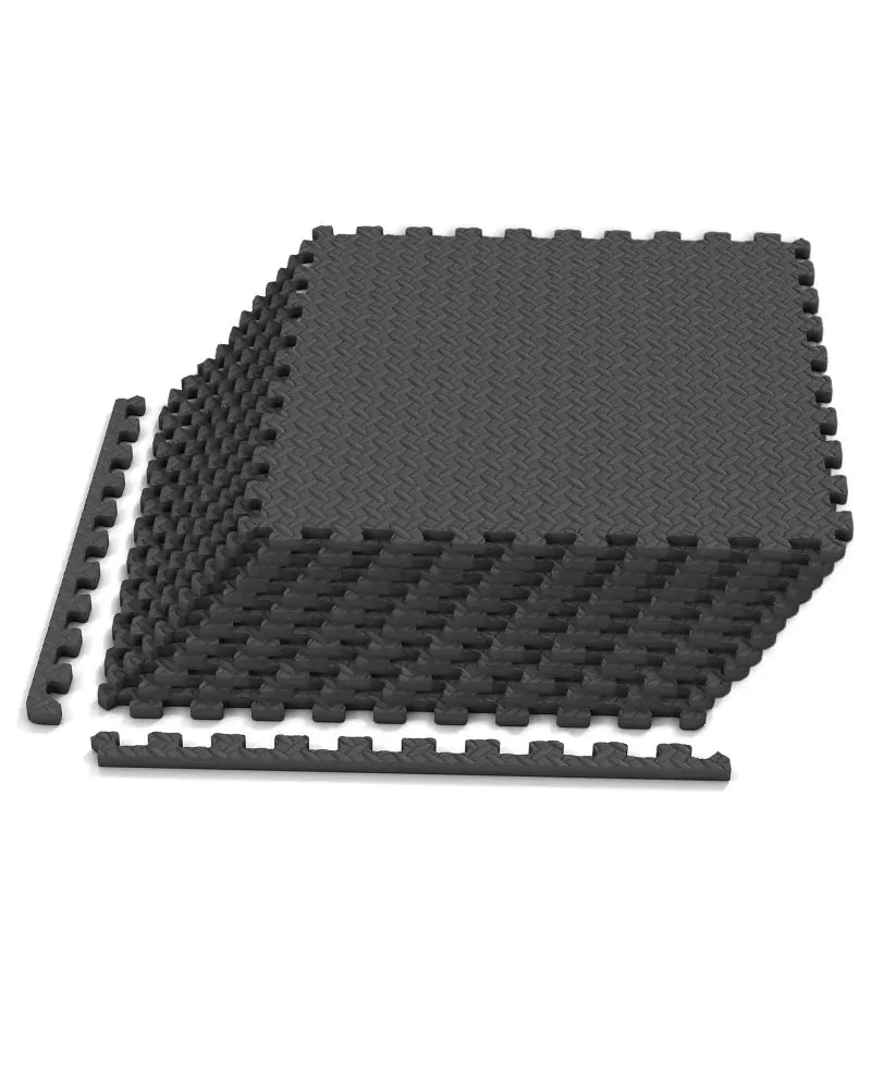 12Tiles 1/2’’ Puzzle Exercise Floor Mats-Black - Black - Yoga Accessories