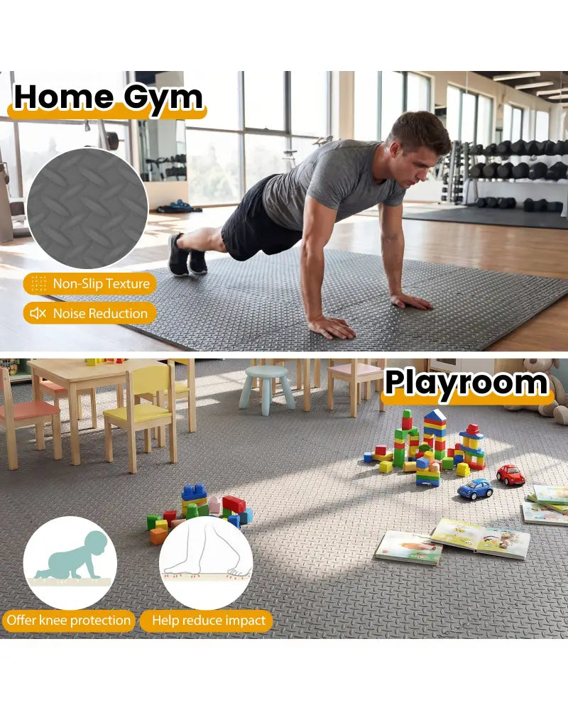 12Tiles 1/2’’ Puzzle Exercise Floor Mats-Gray - Gray - Yoga Accessories