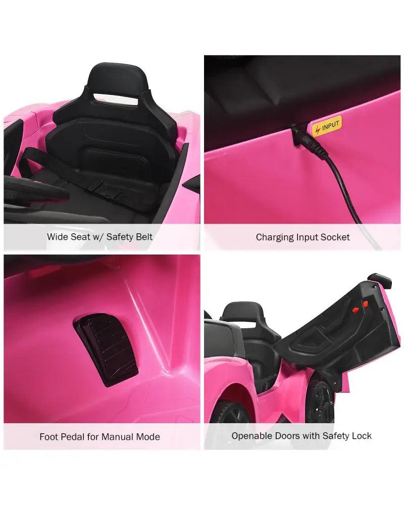 12V 2.4G RC Electric Vehicle with Lights-Pink - Pink - Powered Ride On Toys