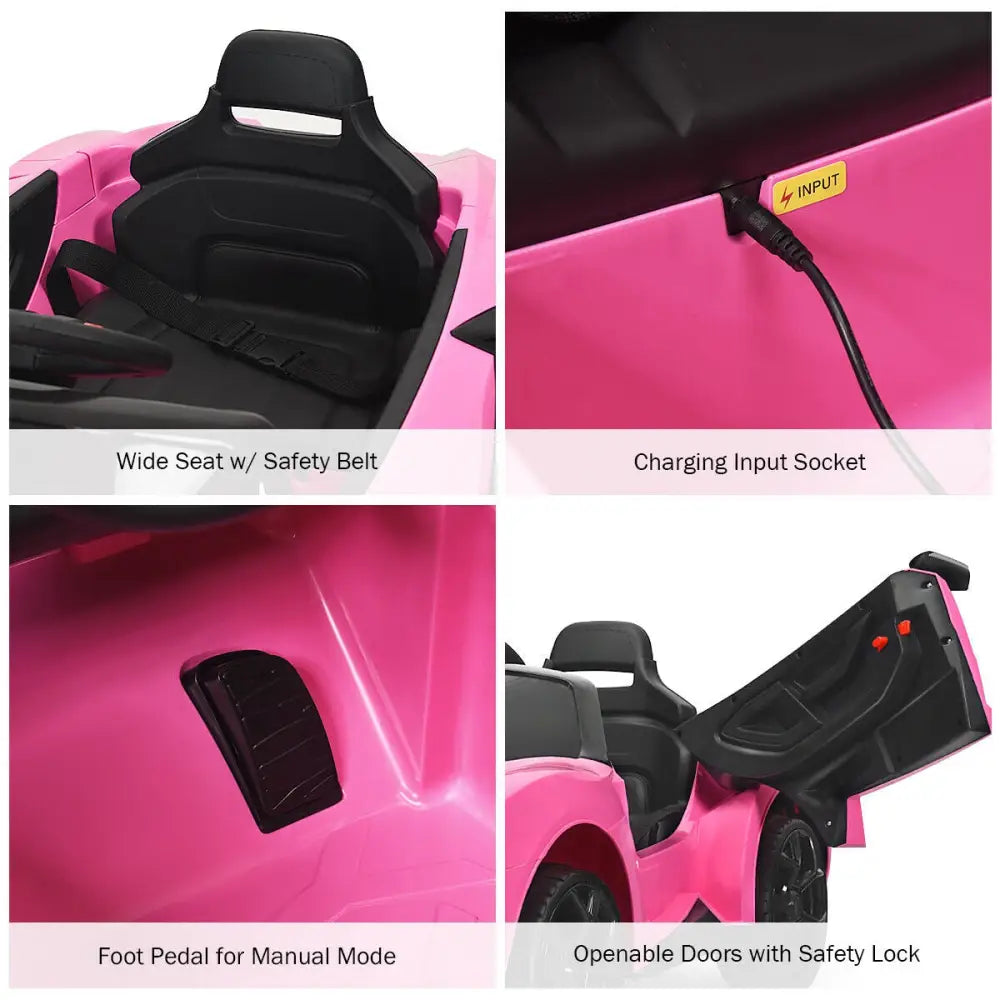 12V 2.4G RC Electric Vehicle with Lights-Pink - Pink - Powered Ride On Toys