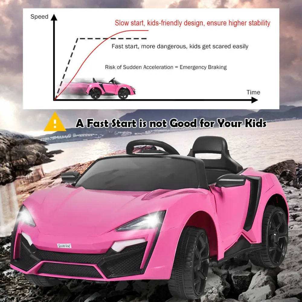 12V 2.4G RC Electric Vehicle with Lights-Pink - Pink - Powered Ride On Toys