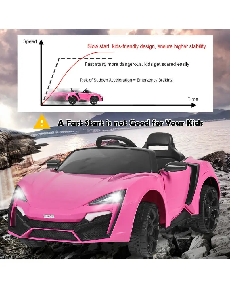 12V 2.4G RC Electric Vehicle with Lights-Pink - Pink - Powered Ride On Toys