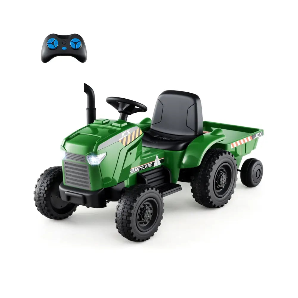 12V 2-in-1 Kids Ride On Tractor with Trailer and 3-Gear Shift-Grayish Green - Gradient Gray - Powered Ride On Toys