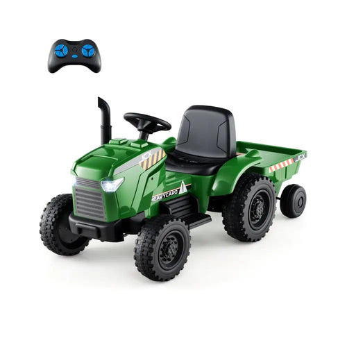 12V 2-in-1 Kids Ride On Tractor with Trailer and 3-Gear Shift-Grayish Green - Gradient Gray - Powered Ride On Toys