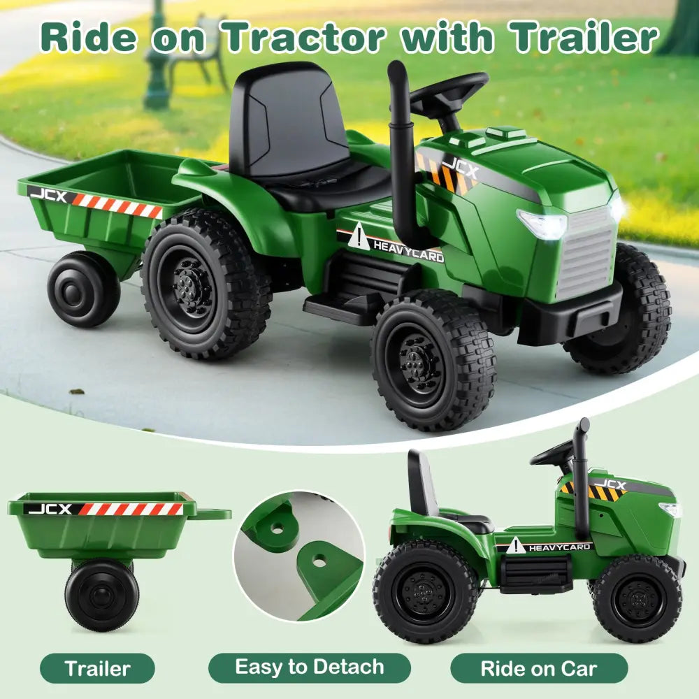 12V 2-in-1 Kids Ride On Tractor with Trailer and 3-Gear Shift-Grayish Green - Gradient Gray - Powered Ride On Toys