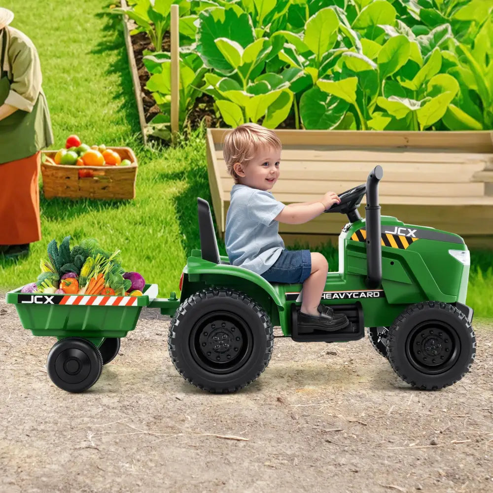 12V 2-in-1 Kids Ride On Tractor with Trailer and 3-Gear Shift-Grayish Green - Gradient Gray - Powered Ride On Toys