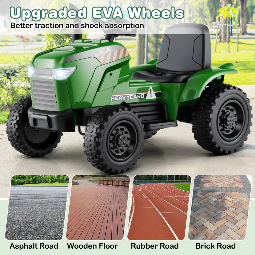 12V 2-in-1 Kids Ride On Tractor with Trailer and 3-Gear Shift-Grayish Green - Gradient Gray - Powered Ride On Toys