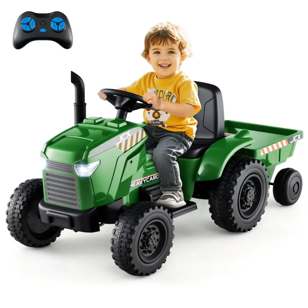12V 2-in-1 Kids Ride On Tractor with Trailer and 3-Gear Shift-Grayish Green - Gradient Gray - Powered Ride On Toys