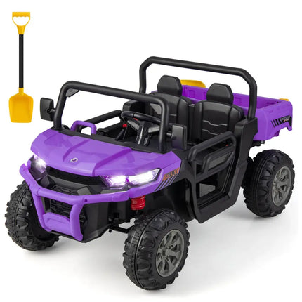 12V 2 - Seater Kids Ride On Dump Truck with Dump Bed and Shovel - Purple - Oasis Home Essentials