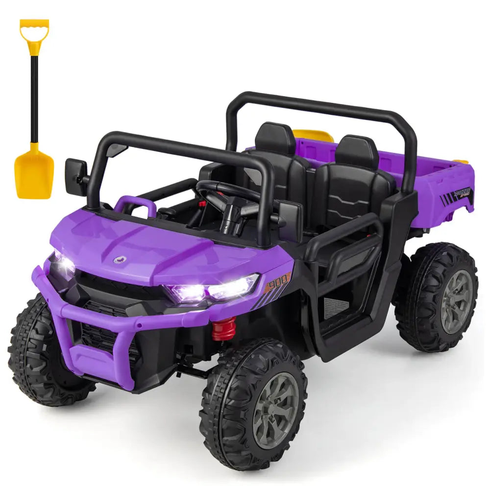 12V 2 - Seater Kids Ride On Dump Truck with Dump Bed and Shovel - Purple - Oasis Home Essentials