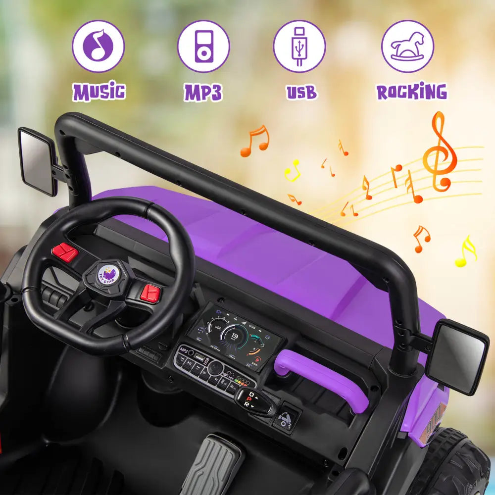 12V 2 - Seater Kids Ride On Dump Truck with Dump Bed and Shovel - Purple - Oasis Home Essentials