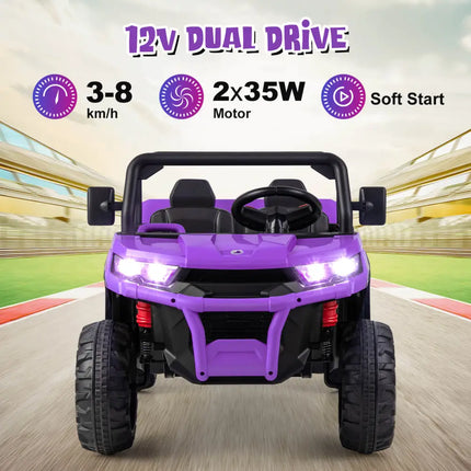 12V 2 - Seater Kids Ride On Dump Truck with Dump Bed and Shovel - Purple - Oasis Home Essentials