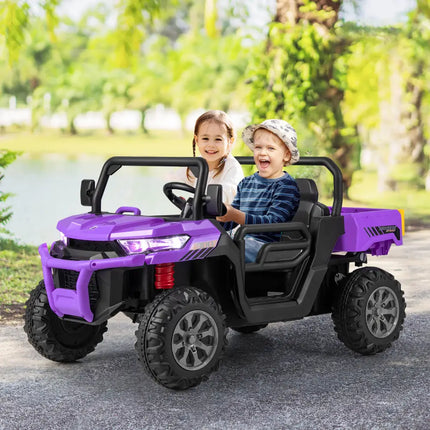 12V 2 - Seater Kids Ride On Dump Truck with Dump Bed and Shovel - Purple - Oasis Home Essentials