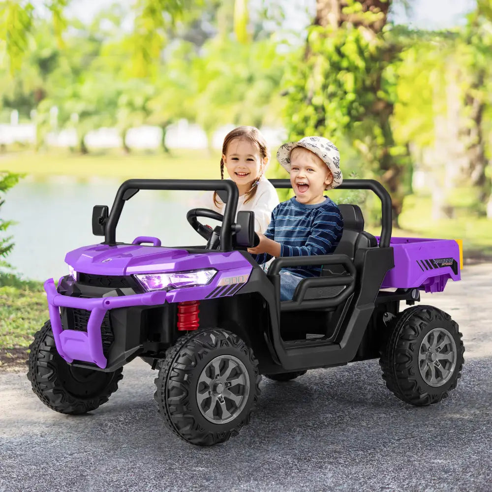12V 2 - Seater Kids Ride On Dump Truck with Dump Bed and Shovel - Purple - Oasis Home Essentials