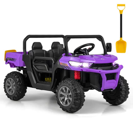 12V 2 - Seater Kids Ride On Dump Truck with Dump Bed and Shovel - Purple - Oasis Home Essentials