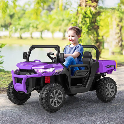 12V 2 - Seater Kids Ride On Dump Truck with Dump Bed and Shovel - Purple - Oasis Home Essentials