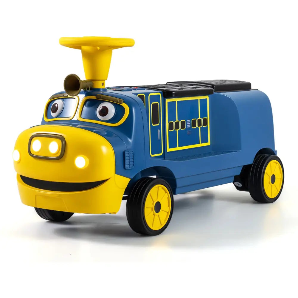 12V 2-Seater Kids Ride on Train with Height Adjustable Seat and Music Licensed Chuggington-Blue - Blue - Powered Ride
