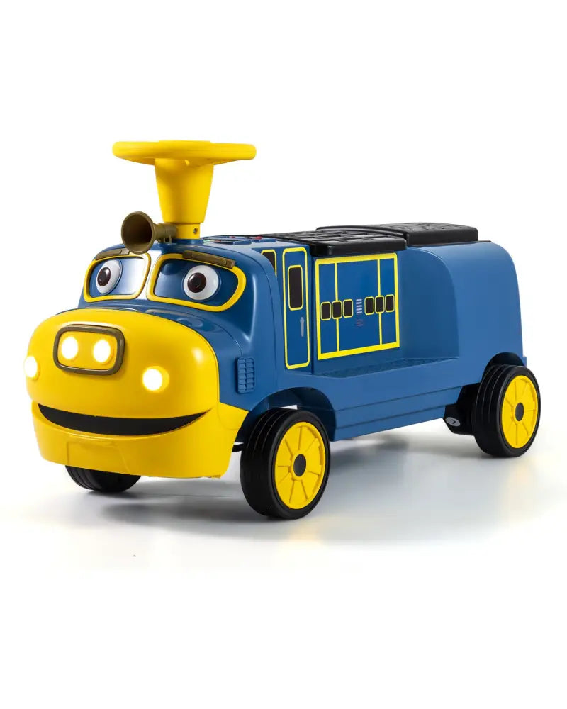 12V 2-Seater Kids Ride on Train with Height Adjustable Seat and Music Licensed Chuggington-Blue - Blue - Powered Ride