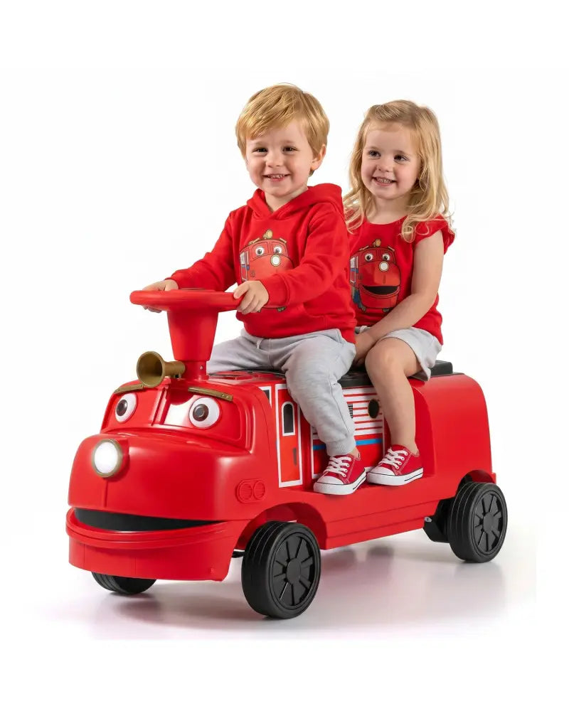 12V 2-Seater Kids Ride on Train with Height Adjustable Seat and Music Licensed Chuggington-Red - Red - Powered Ride