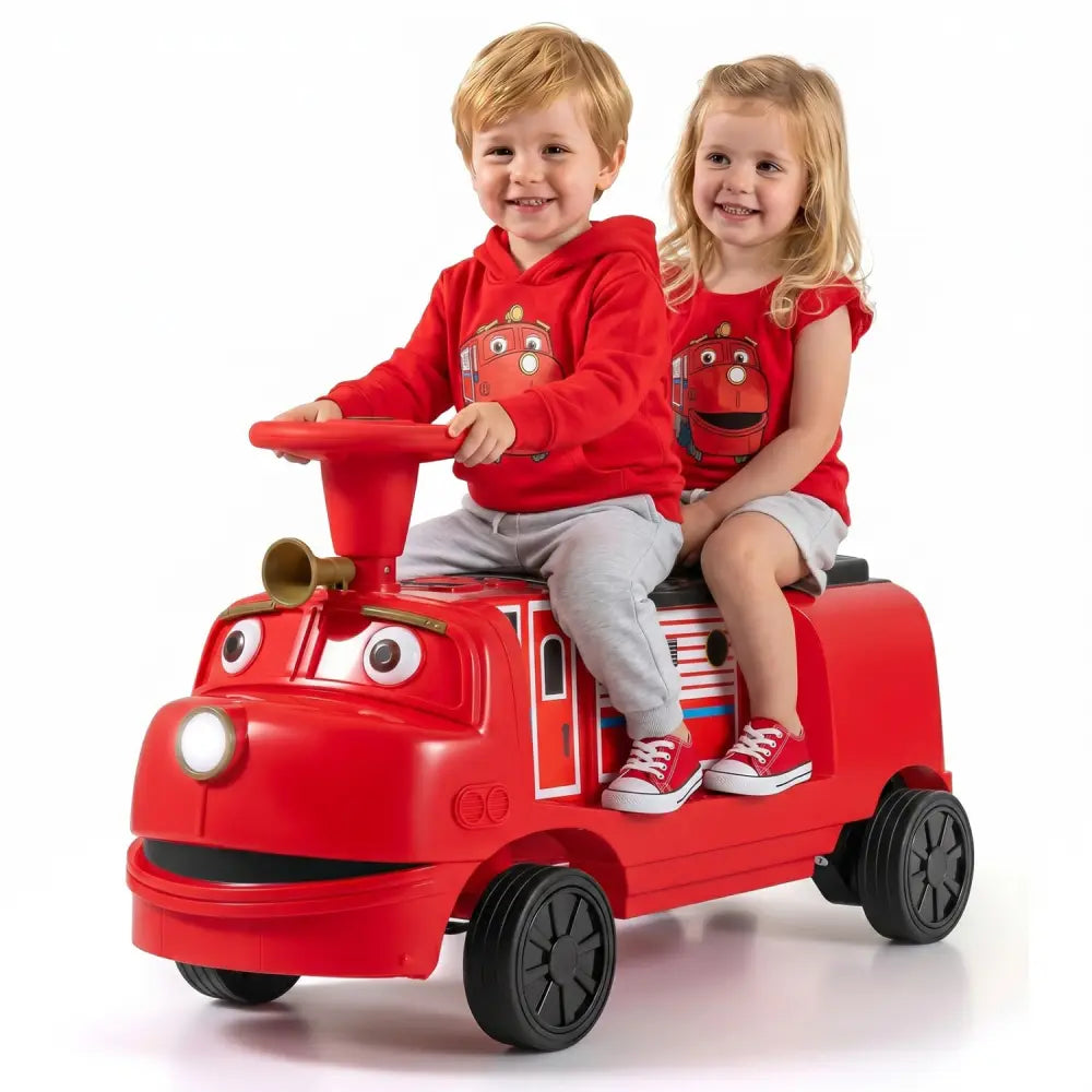 12V 2-Seater Kids Ride on Train with Height Adjustable Seat and Music Licensed Chuggington-Red - Red - Powered Ride