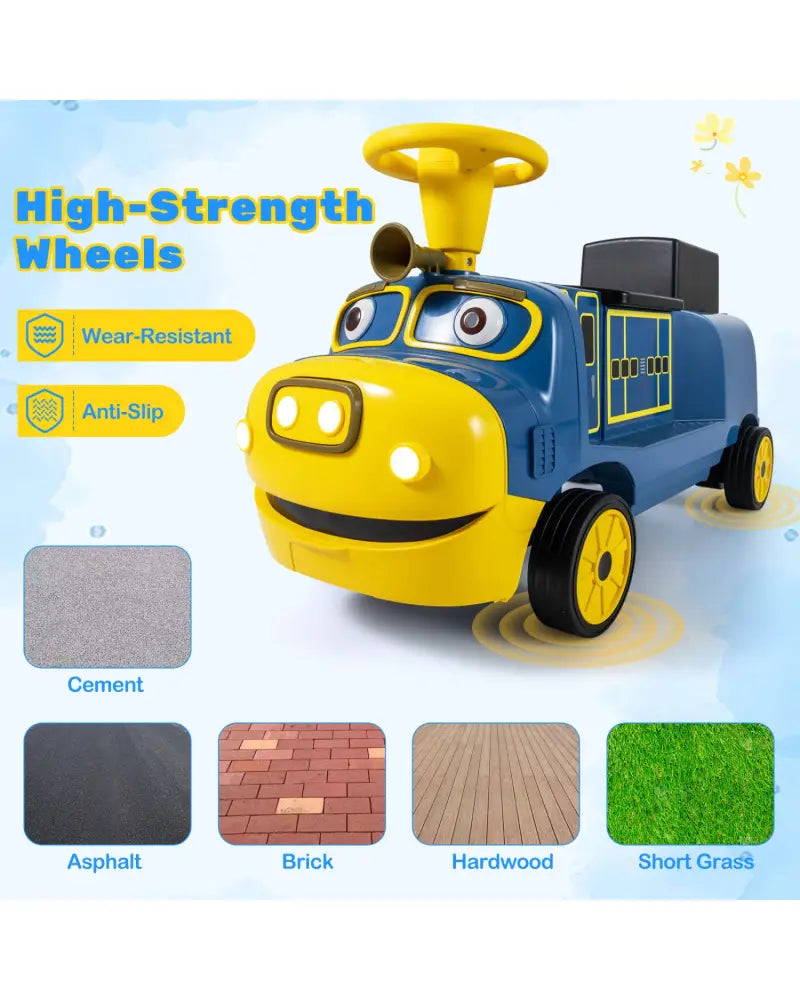12V 2-Seater Kids Ride on Train with Height Adjustable Seat and Music Licensed Chuggington-Blue - Blue - Powered Ride