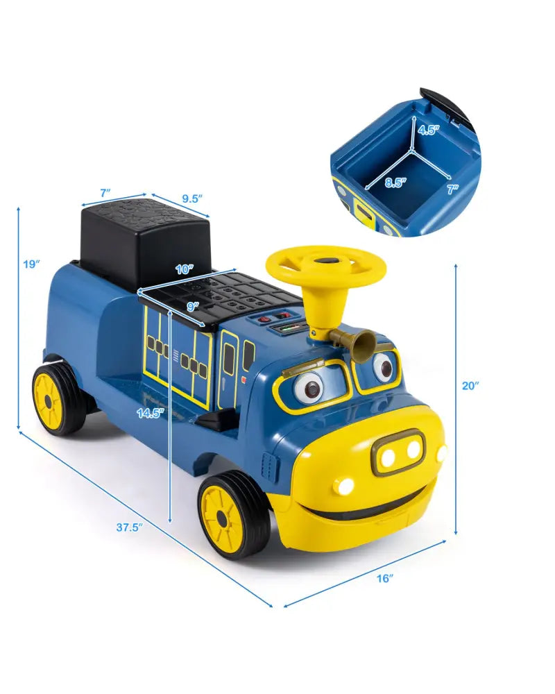 12V 2-Seater Kids Ride on Train with Height Adjustable Seat and Music Licensed Chuggington-Blue - Blue - Powered Ride