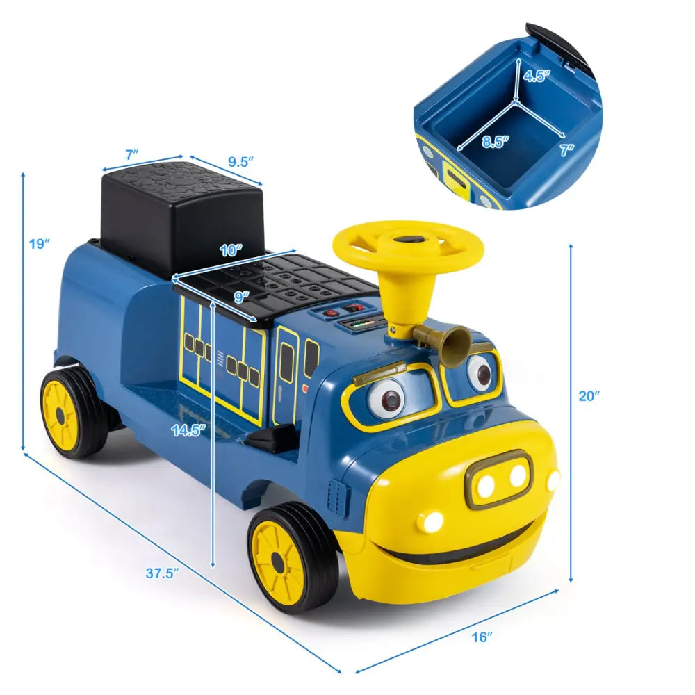 12V 2-Seater Kids Ride on Train with Height Adjustable Seat and Music Licensed Chuggington-Blue - Blue - Powered Ride