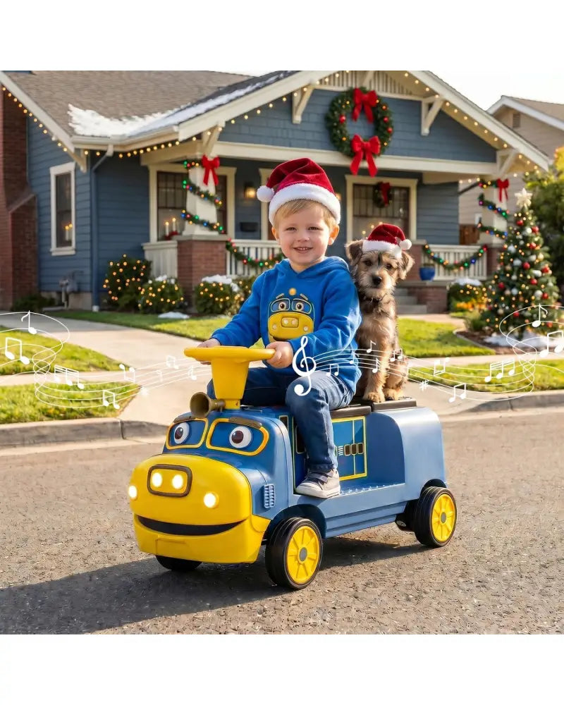 12V 2-Seater Kids Ride on Train with Height Adjustable Seat and Music Licensed Chuggington-Blue - Blue - Powered Ride