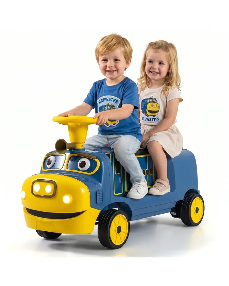 12V 2-Seater Kids Ride on Train with Height Adjustable Seat and Music Licensed Chuggington-Blue - Blue - Powered Ride