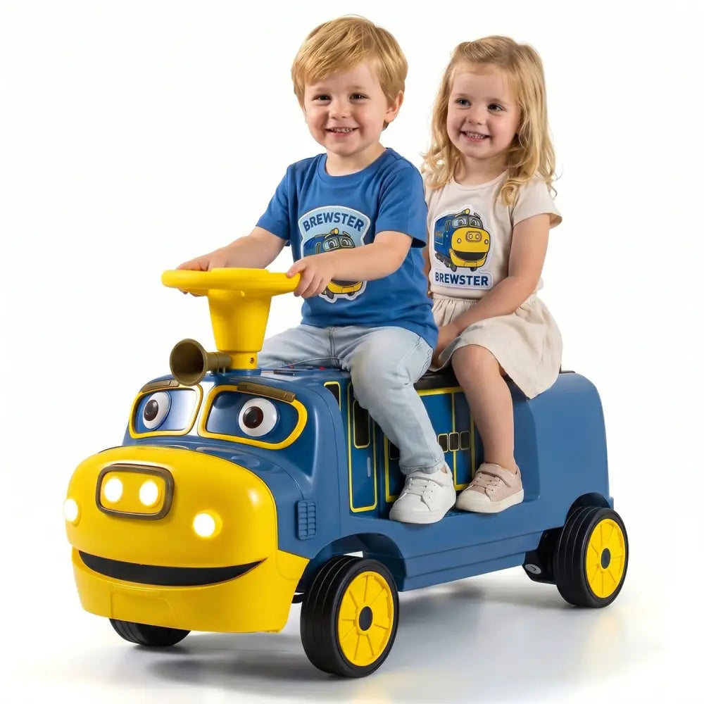 12V 2-Seater Kids Ride on Train with Height Adjustable Seat and Music Licensed Chuggington-Blue - Blue - Powered Ride