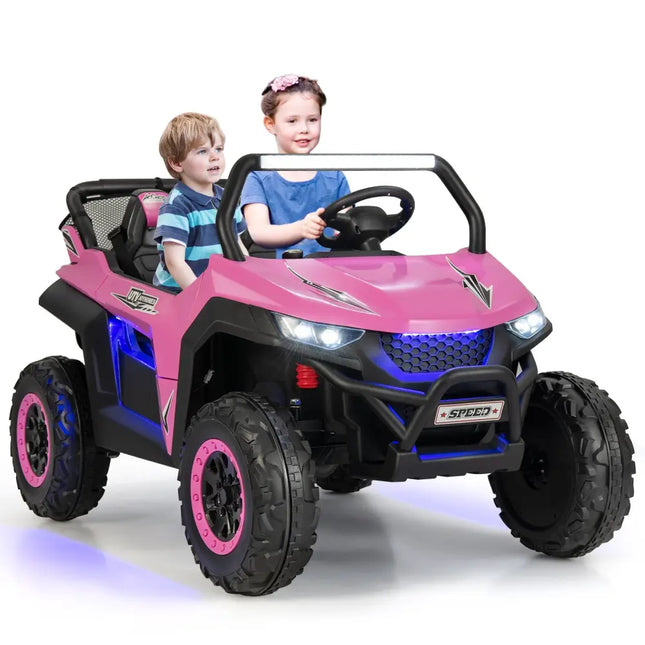 12V 2-Seater Kids Ride on UTV with Slow Start Function Music-Pink - Pink - Powered Ride On Toys