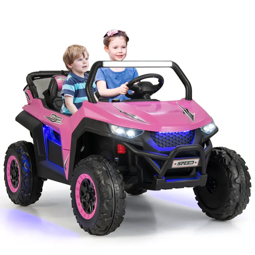 12V 2-Seater Kids Ride on UTV with Slow Start Function Music-Pink - Pink - Powered Ride On Toys