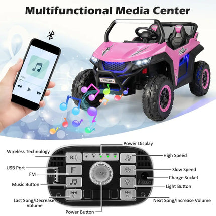 12V 2-Seater Kids Ride on UTV with Slow Start Function Music-Pink - Pink - Powered Ride On Toys