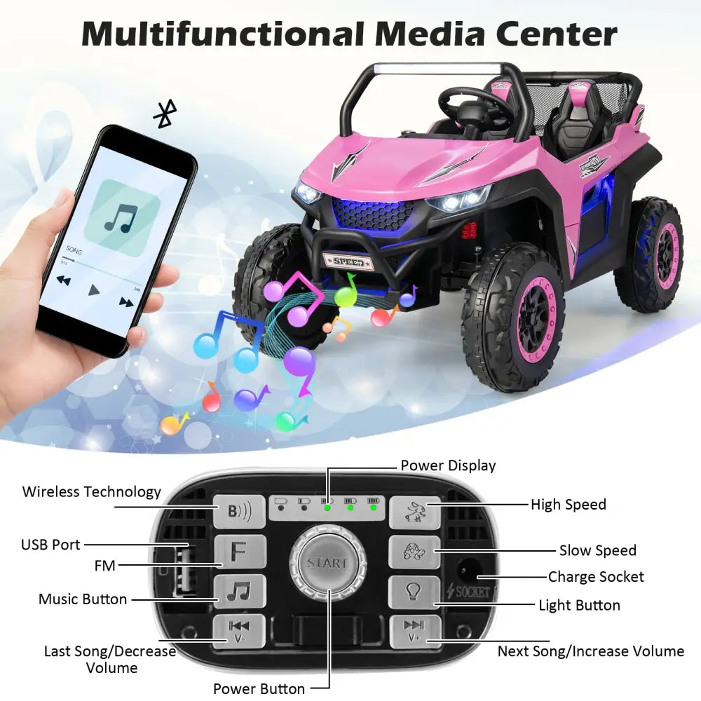 12V 2-Seater Kids Ride on UTV with Slow Start Function Music-Pink - Pink - Powered Ride On Toys
