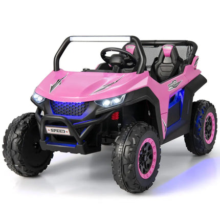 12V 2-Seater Kids Ride on UTV with Slow Start Function Music-Pink - Pink - Powered Ride On Toys