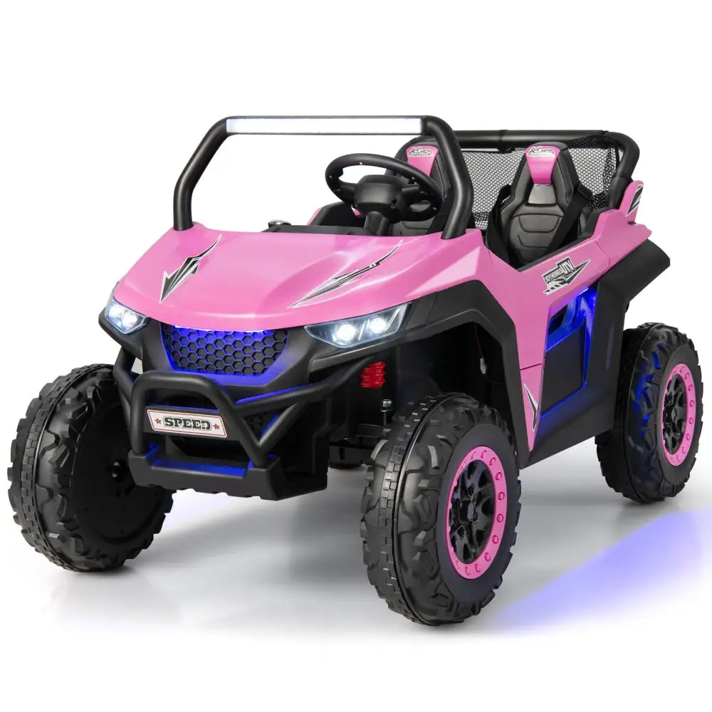 12V 2-Seater Kids Ride on UTV with Slow Start Function Music-Pink - Pink - Powered Ride On Toys