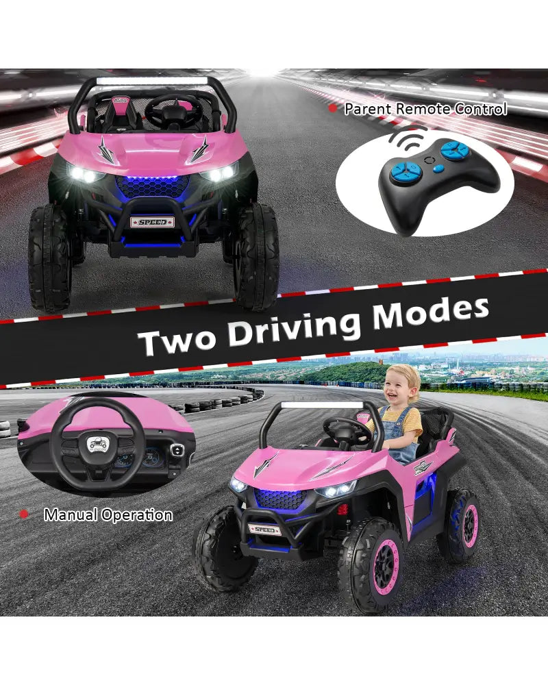 12V 2-Seater Kids Ride on UTV with Slow Start Function Music-Pink - Pink - Powered Ride On Toys