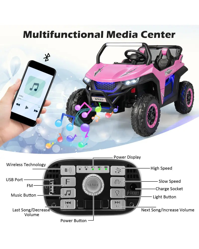 12V 2-Seater Kids Ride on UTV with Slow Start Function Music-Pink - Pink - Powered Ride On Toys