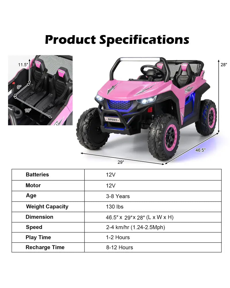 12V 2-Seater Kids Ride on UTV with Slow Start Function Music-Pink - Pink - Powered Ride On Toys