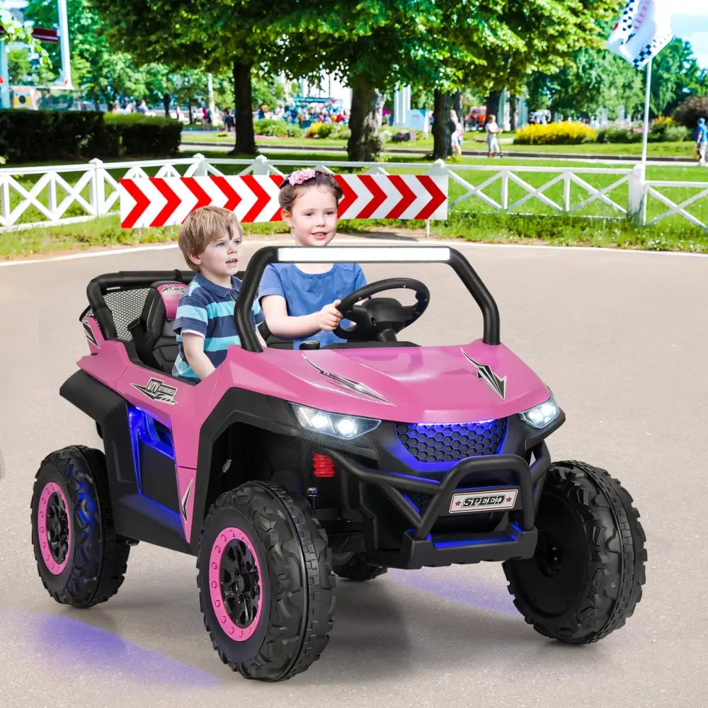 12V 2-Seater Kids Ride on UTV with Slow Start Function Music-Pink - Pink - Powered Ride On Toys
