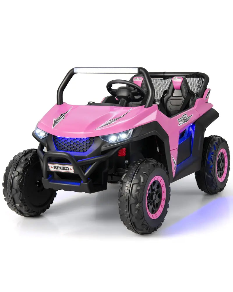 12V 2-Seater Kids Ride on UTV with Slow Start Function Music-Pink - Pink - Powered Ride On Toys