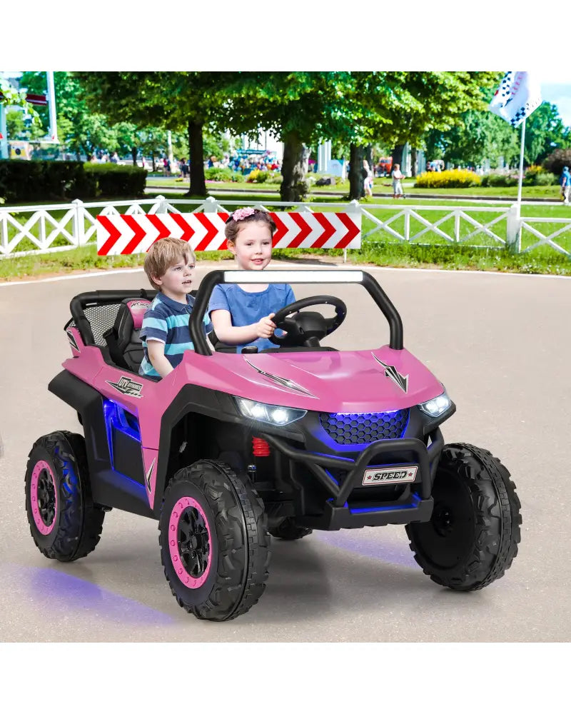 12V 2-Seater Kids Ride on UTV with Slow Start Function Music-Pink - Pink - Powered Ride On Toys