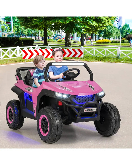 12V 2-Seater Kids Ride on UTV with Slow Start Function Music-Pink - Pink - Powered Ride On Toys