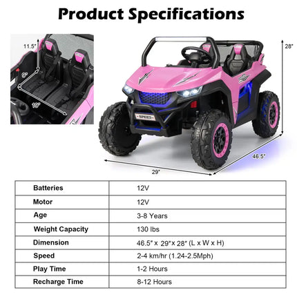 12V 2-Seater Kids Ride on UTV with Slow Start Function Music-Pink - Pink - Powered Ride On Toys