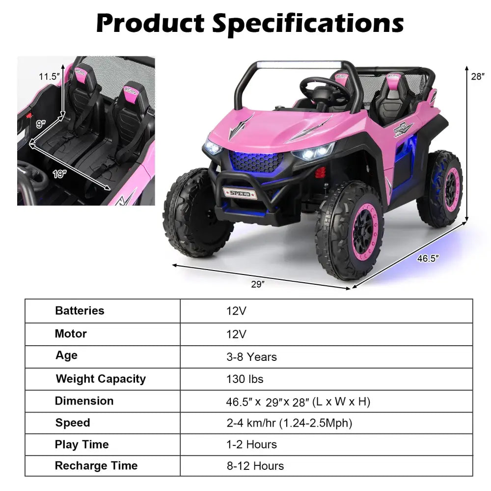 12V 2-Seater Kids Ride on UTV with Slow Start Function Music-Pink - Pink - Powered Ride On Toys