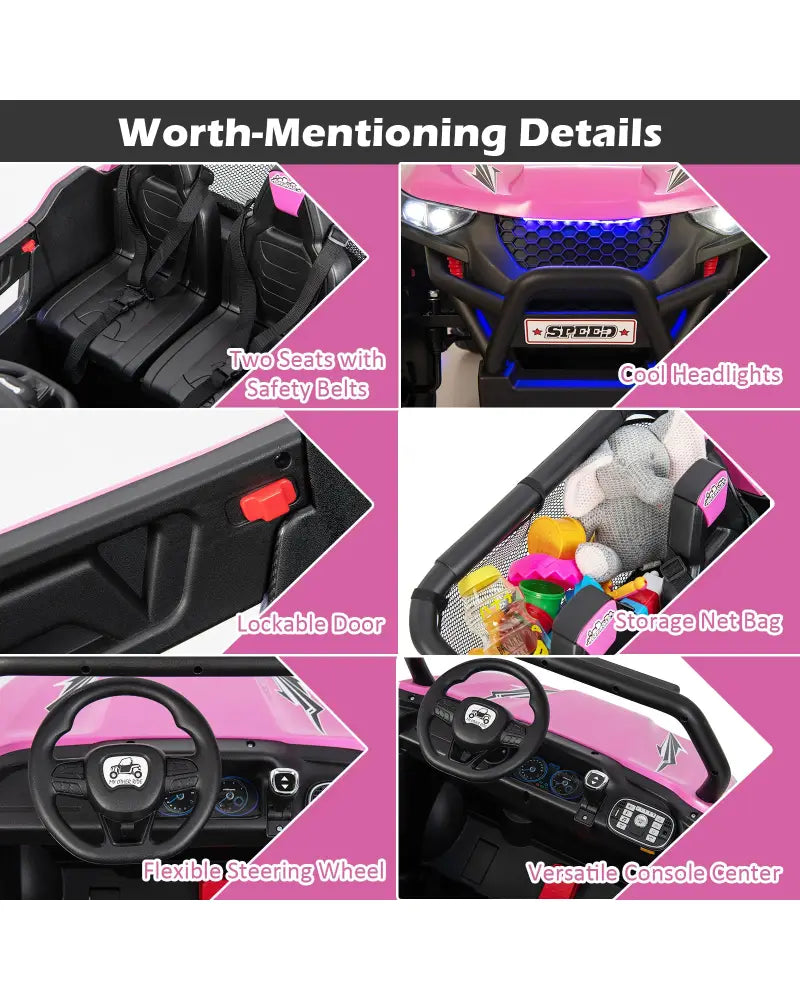 12V 2-Seater Kids Ride on UTV with Slow Start Function Music-Pink - Pink - Powered Ride On Toys