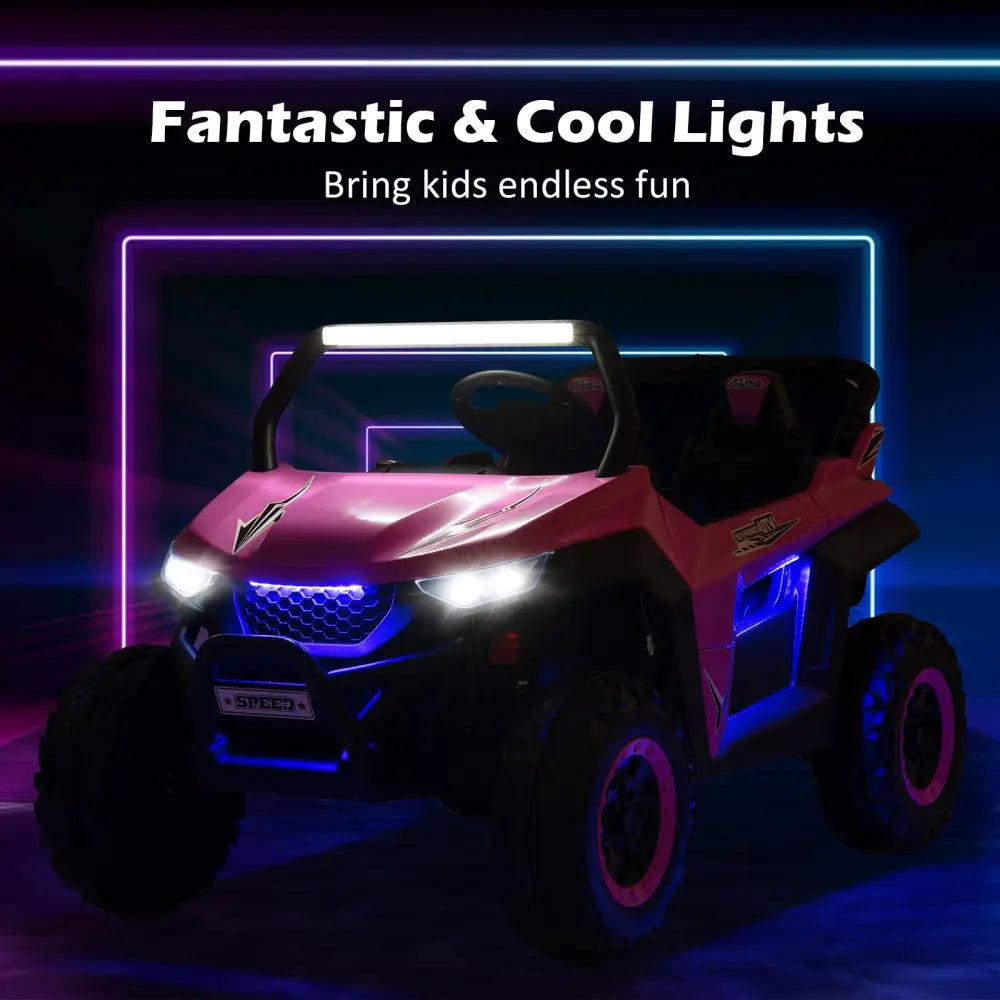 12V 2-Seater Kids Ride on UTV with Slow Start Function Music-Pink - Pink - Powered Ride On Toys